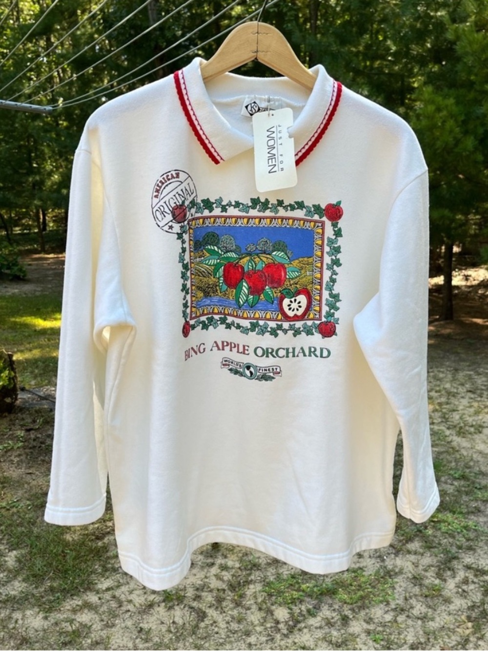 90s Sears NWT Bing Apple Orchard Fleece Sweatshirt Plus Size 1X Grandma Fall - Picture 14 of 15